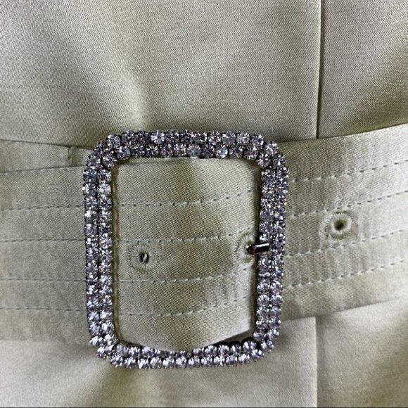 Ricki Freeman Teri Jon dress size 4 100% silk chartreuse square rhinestone belt - Picture 7 of 11
